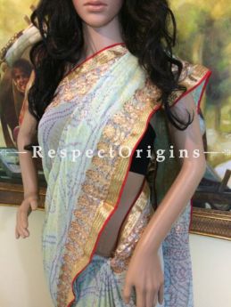 Buy Powder Blue Bandhani Georgette Saree; Gold Border; com