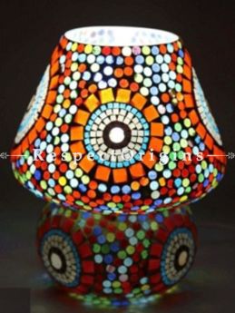 Attractive Handcrafted Glowing Blue Pottery Electric Desk Table Lantern Lamp for Home Decor; 12 Inch; com