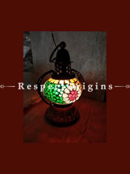 Alluring Handcrafted Brilliant Blue Pottery Electric Desk Table Lantern Lamp for Home Decor; 4 Inch; com