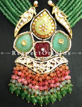Delicate Multicoloured Meenakari Necklace having Green Droplets with Beautiful Earrings; com