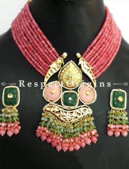 Delicate Multicoloured Meenakari Necklace having Red Droplets with Beautiful Earrings; com