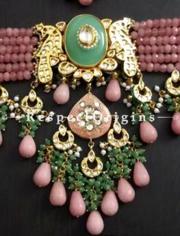 Fascinating Multicoloured Meenakari Chocker Necklace having Pink Droplets with Beautiful Earrings; com