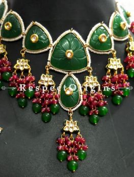 Classy Green Meenakari Choker Necklace having Red Droplets with Beautiful Earrings; com