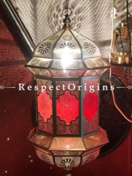 Buy Handcrafted Hanging Lamp in Copper and Red Glasswork. At RespectOriigns.com