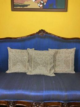 Luxurious Beige Hand-embroidered Beadwork Throw Cushions Trio Gift Set. Zipper Back; com