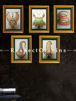 Buy Set of 5 Miniature Marble inlay jewelry Paintings 6X8 inches; Vertical; Traditional Rajasthani Wall Art at com