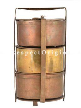Buy Picnic or Tiffin Carrier With 2 Copper boxes and 1 Brass Box With detachable holder At com