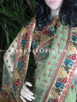 Buy Pista Green and Red; Parsi Net Saree At RespectOriigns.com