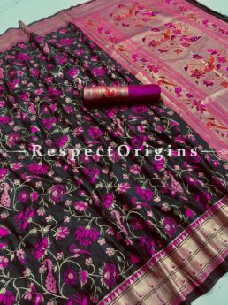 Multicolor Pure Kanchipuram Silk Saree,Full Body Weaving With Contrast Running Blouse.; com