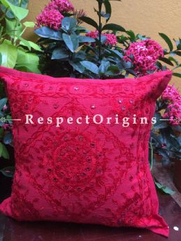 Buy Pop-of-Color! Hand-embroidered With Mirror Work; Set of 4 Square Cotton Cushion Covers 16x16 in; Blue Red Brown Lime Green! At com