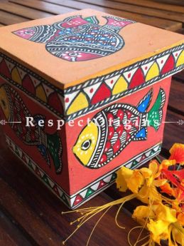 Buy Set of 2 Madhubani art Wooden Box With fish and peacock and Best used to keep dry fruits etc. 4x4x4 in At com