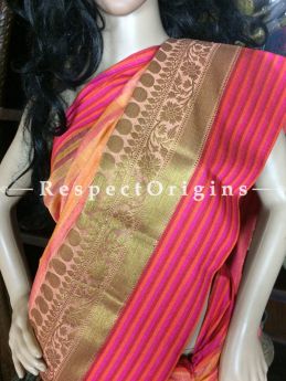 Special Pink Handwoven Banarasi Cotton Silk Saree; Zari Border & Butis, com