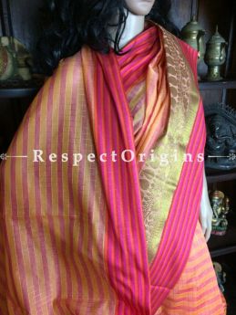 Special Pink Handwoven Banarasi Cotton Silk Saree; Zari Border & Butis, com
