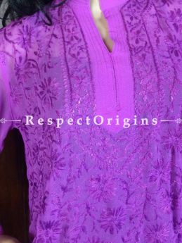 Buy Purple Georgette Short Kurti; Chikankari Embroidery Work at com