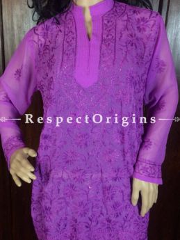 Buy Purple Georgette Short Kurti; Chikankari Embroidery Work at com