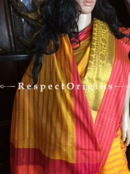 Grace Yellow-Red Handwoven Banarasi Cotton Silk Saree; Zari Border & Butis, com