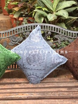 Buy Uber Cool Square Cotton Cushion Cover Set of 3; Rajasthani Embroidery With Mirror Work; 16x16 in; Grey Brown Green At com