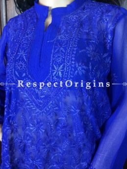 Buy Blue Georgette Short Kurti; Chikankari Embroidery Work at com