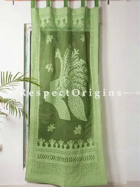 Buy Stunning Green Peacock Design Applique Cut Work Cotton Window or Door Curtain; Pair At u602075863_New_db.com