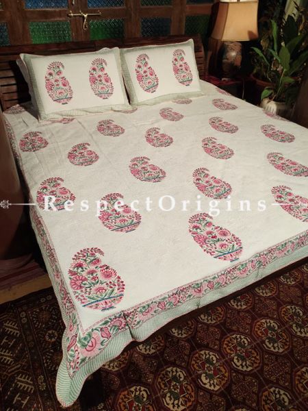 Quilted Block Printed High Quality Double Bedspread in Beige with 2 Shams; Bedspread 115 x 90 Inches , Pillow Shams 29 x 19 Inches; u602075863_New_db.com