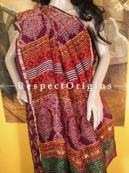 Ajrakh Coloured Chanderi Silk Saree with Zari Border; Blouse included.; u602075863_New_db.com