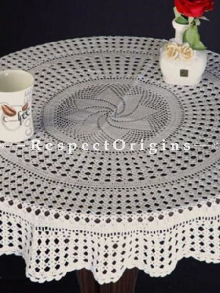 Buy Hand Knitted White Crochet Round Table Covers; Dia-40 in with 6 Coasters; Cotton At u602075863_New_db.com