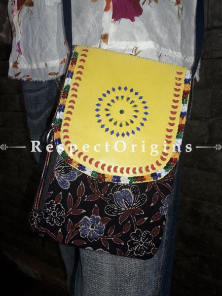 Versatile Colorful Handmade Mashru Silk Boho Sling Bag With Yellow Leather Flap; u602075863_New_db.com