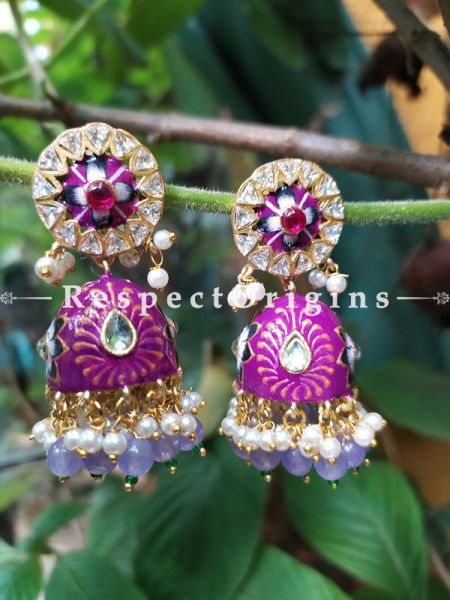 Tamanna Meenakari Enamel Kundan Jhumki Ear-rings with Delicate Pearly Bead Drops. u602075863_New_db.Com
