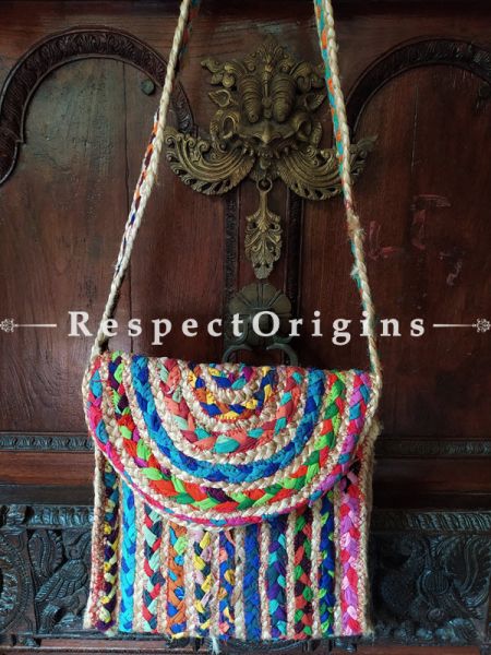 Buy Hand Braided Organic Multi-coloured Jute Tablet Cross-Body Bag with Strap.;At u602075863_New_db