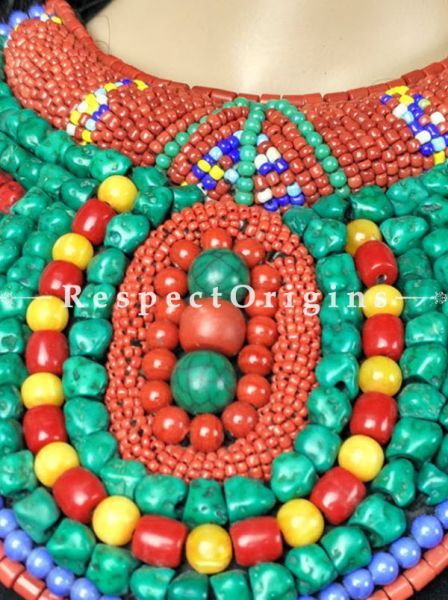 Fancy Multicolored Beads; Ladakhi Bead-work Necklace; Red, Yellow, Blue and Green Beaded Chocker; u602075863_New_db.com