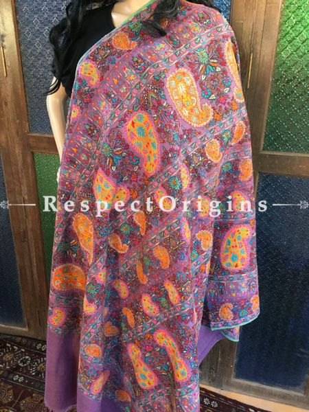 Attractive & Genuine  Kashmiri Pashmina Shawl with Kashidakari Embroidery on Purple Base; 80x40 In; u602075863_New_db.com