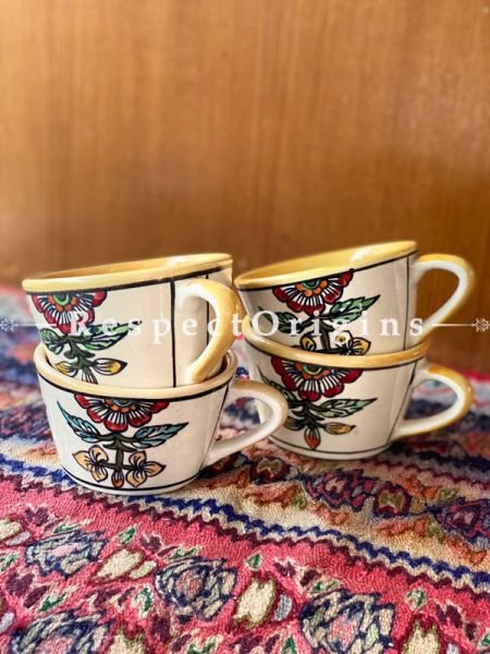 Set of Four Handmade Khurja Pottery Ceramic Coffee Mug for Tea/Coffee Serving and Gifting Purpose; u602075863_New_db.com