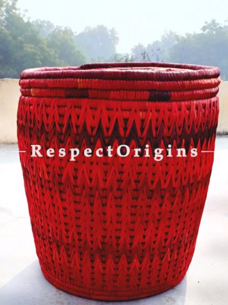 Beautifully Handwoven Green Moonj Grass Storage Basket With Lid; Zig Zag Design; Eco-friendly; Natural Fibre; Laundry Basket; u602075863_New_db