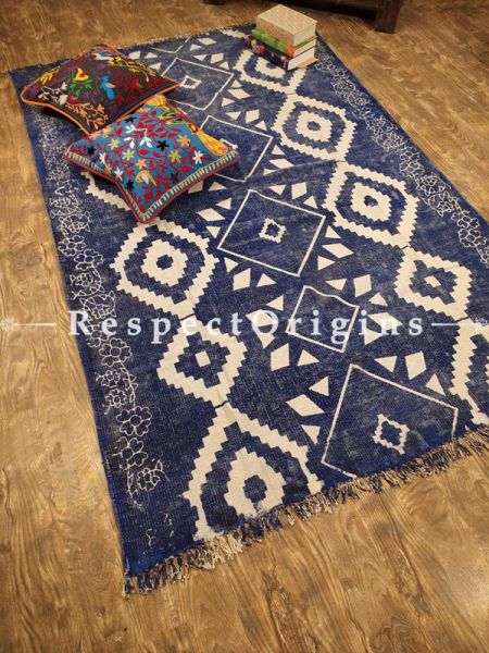 Fine Natural Dyes Hand-block printed Durrie Floor Area Rugs; width 52  Inches x length 76 Inches at respect origins.com at u602075863_New_db.com