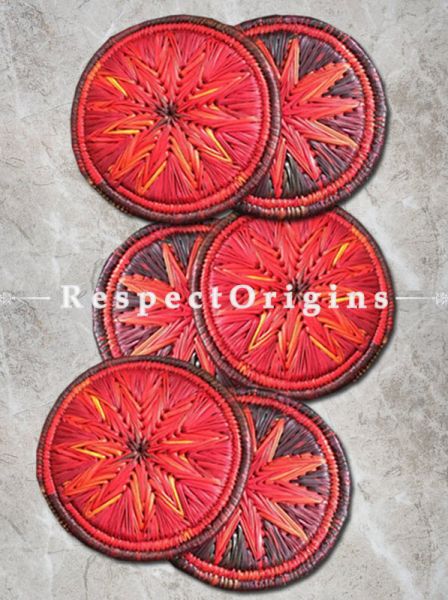 Fabulous Handwoven Moonj Grass Hot Plates or Place Matsin Zig Zag Design; Eco-friendly and Natural; Dia-8 inches; Set of 6; u602075863_New_db