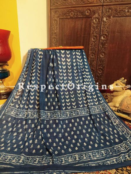 Bagru Hand-block Printed Natural Indigo Dye Cotton Stole;95 x45 Inches; u602075863_New_db.com