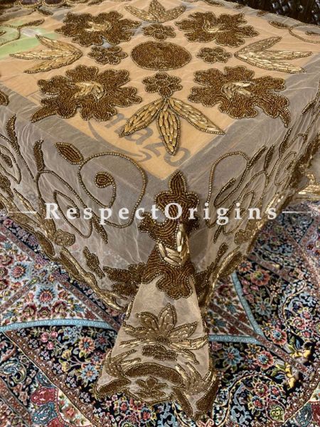 Christmas n Holiday Dinners on Gold n Coppertones Handcrafted Tablecloth in Beadwork on Net; u602075863_New_db.com