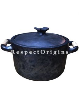 Longpi Black Pottery Set of 2 Cooking Pots with Lid;  Big - 8 x 13 In; Medium - 6 x 11 In; Set of 4 Plates - 10 In Dia.; Set of 4 Fruit or Soup Bowls; u602075863_New_db.com