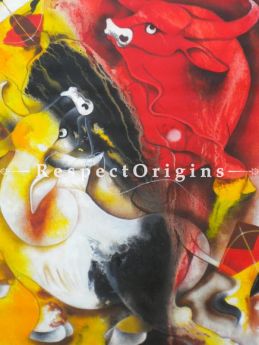 Buy Bull and Kite Acrylic On Canvas 36X48 Inches Vertical Painting at u602075863_New_db.com