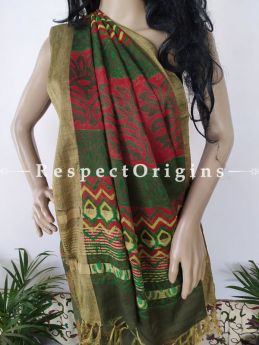 Green Linen Ghicha Silk Hand Block Printed Floral Saree with Running Blouse ; u602075863_New_db.com