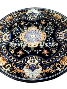 Buy Luxury Round Black Pietra Dura Marble Table Top With inlay Work; Center Corner Side Coffee Dining Table; 4 Feet At u602075863_New_db.com