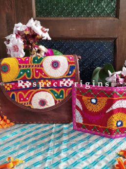 Buy Luxury Hand Embroidered Genuine Leather Bag with Pink Card Holder; Set of 2; u602075863_New_db.com