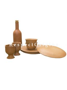 Buy Set of Earthen Bottle, With 2 Beer Glasses, 2 Small Bowls and 3 Plates, Terracotta At u602075863_New_db.com