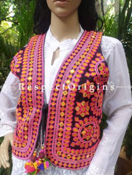 Navratri Special! Embroidered Boho Ladies Red Banjara Cotton Koti Jackets with Ties; Freesize; u602075863_New_db.com